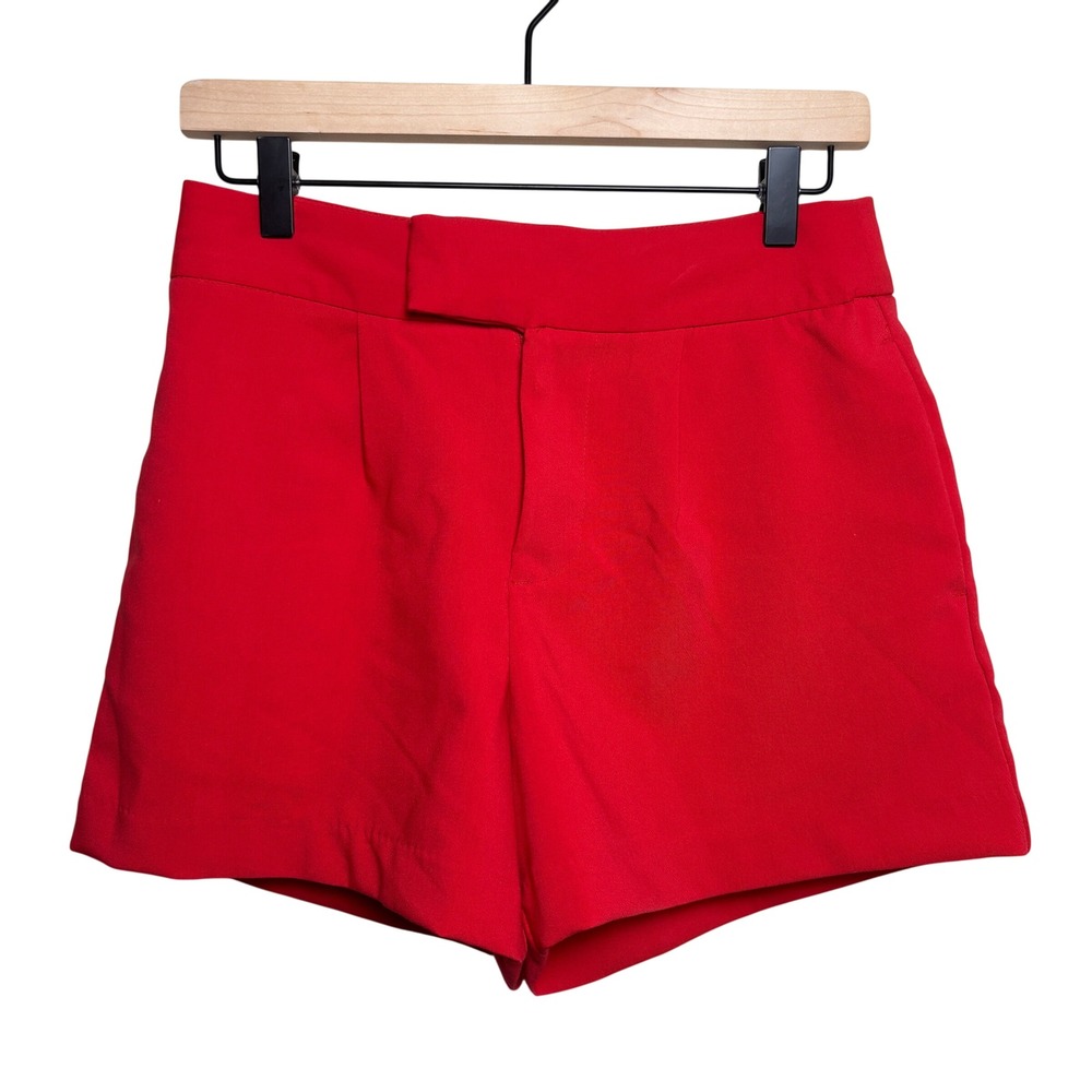 A New‎ Day Red High Waisted Tailored Stretch Pleated Wide Leg Shorts Womens 4